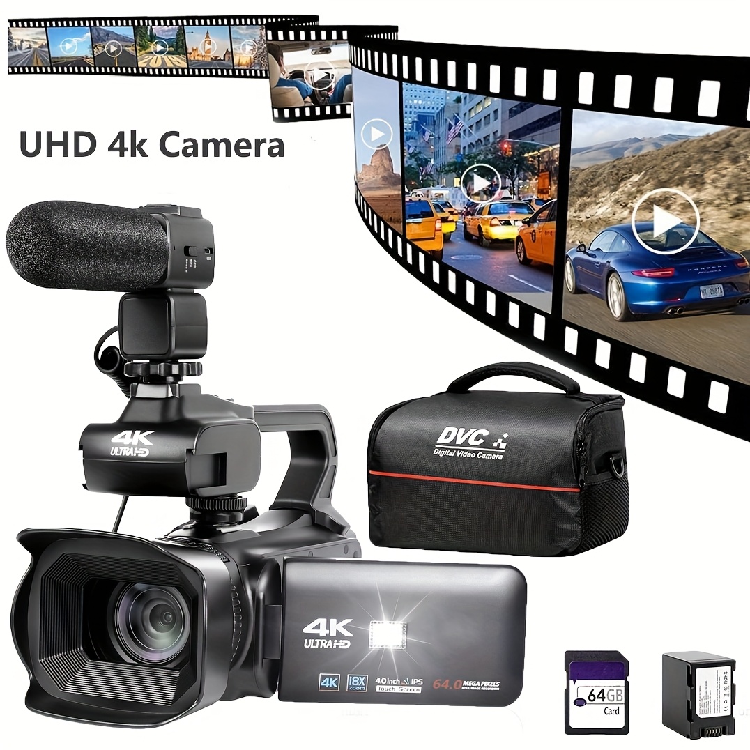 4K Ultra HD Camcorder Video Camera - 80MP, 18X Zoom, IR Night Vision, With Stabilizer, Mic & 32GB SD Card
