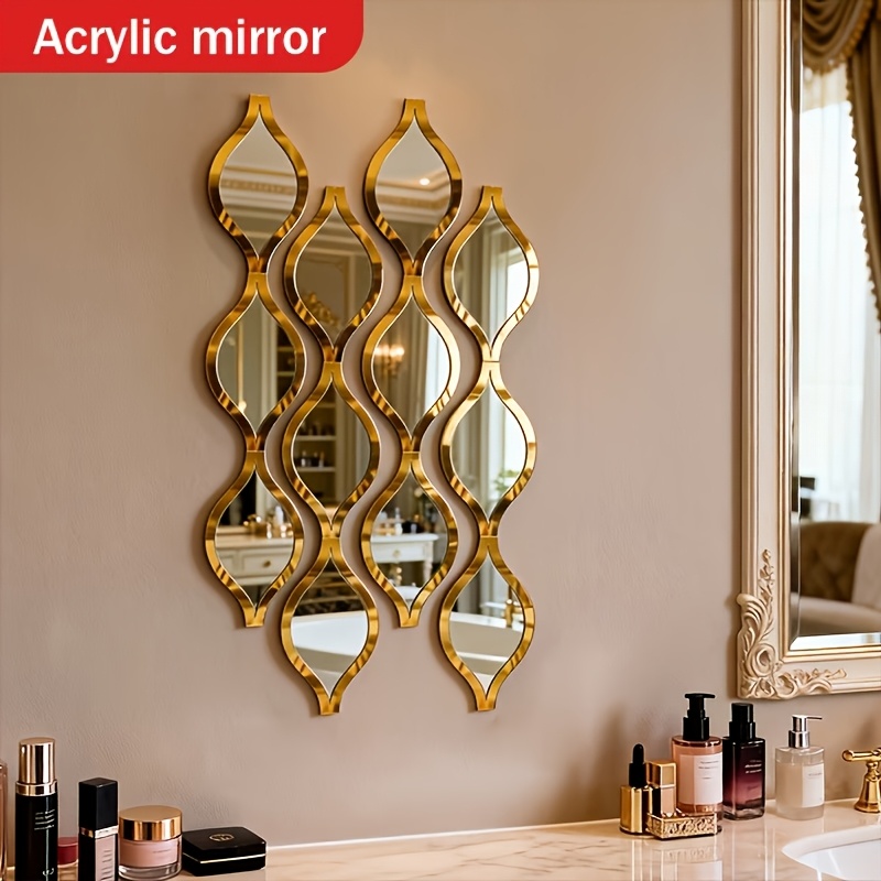 12pcs tear drop combination bathroom mirror golden art deco decorative mirror suitable for bathroom living room entryway background wall decoration home decor creative gift
