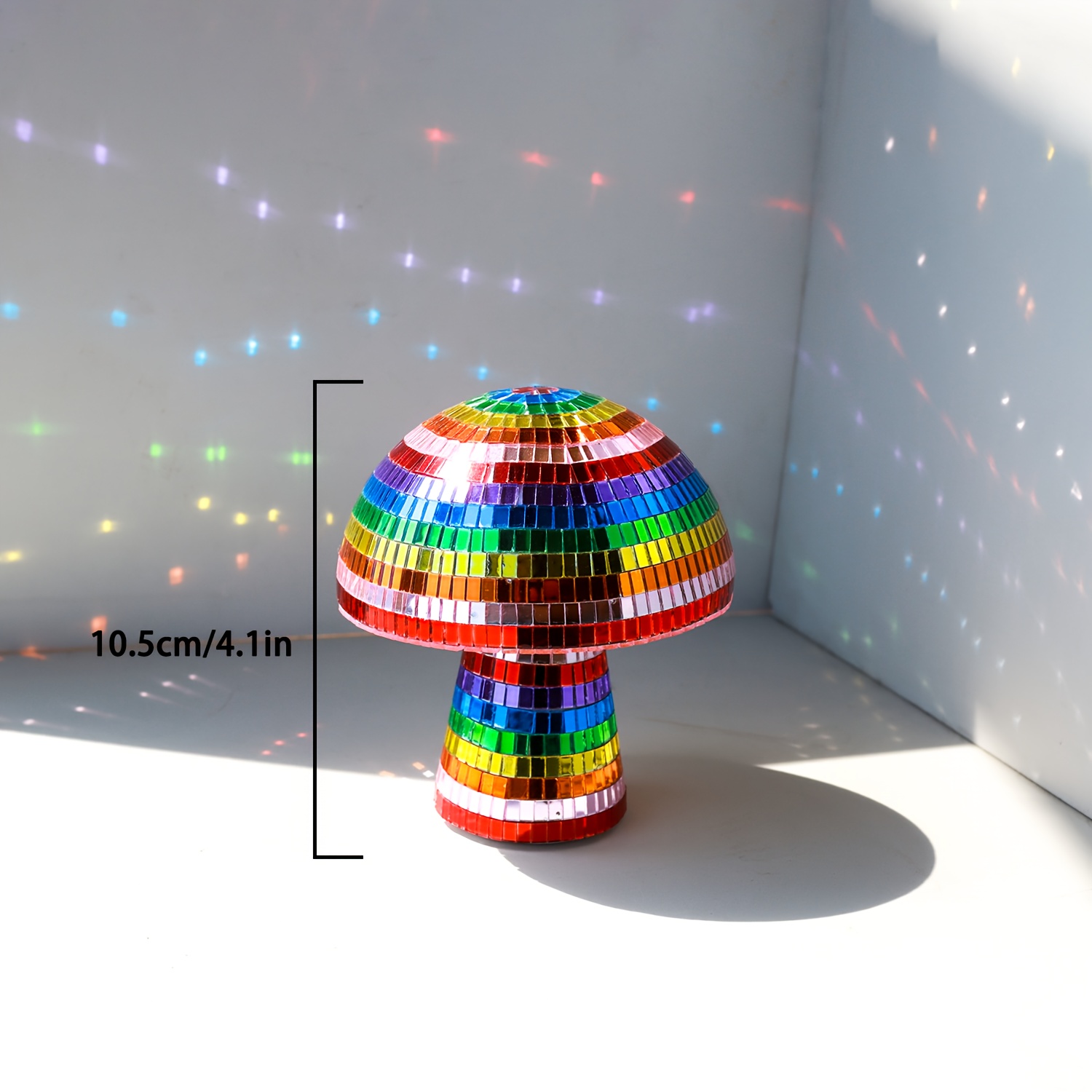 Image of Rainbow Shatterproof Disco Ball Mushroom Decor - Glitter Glass Table Centerpiece For Christmas, Parties, Home And Gifts (hand-)