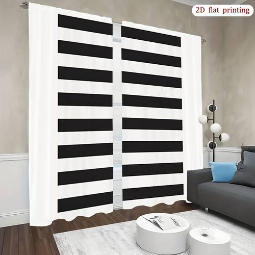 2 adet panel stor perde, mahremiyet ve işık filtreleme için uygun yatay çizgili pencere perdeleri - çubuk , oturma odası, mutfak, yatak odası için modern siyah & paneller, makinede yıkanabilir paneller (çubuklar hariç)