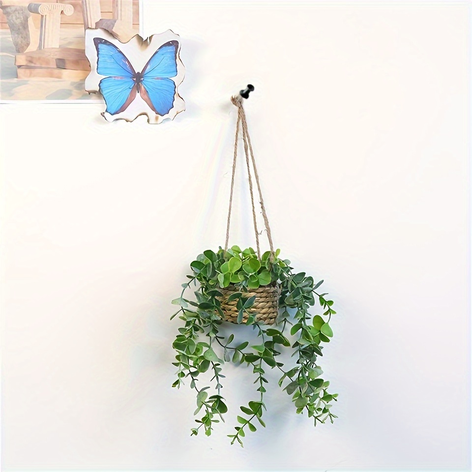 TEMU 1pcs Artificial Hanging Plants - Plastic Faux Greenery In Woven Basket For Wall Decor, Balcony, Creative Hanging Basket Decoration