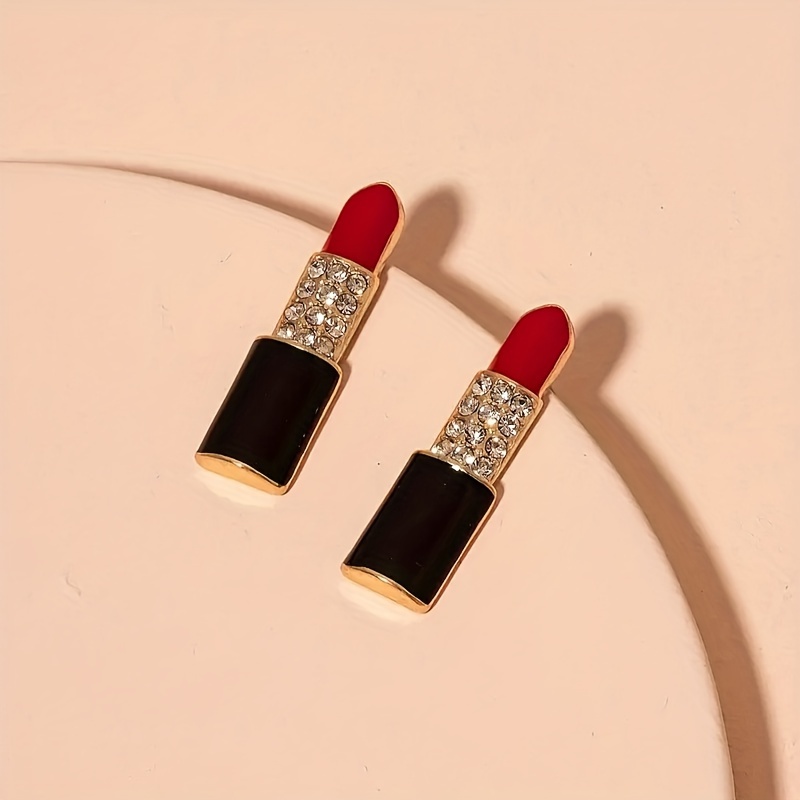 TEMU Paire de clous d'oreilles et de boucles d'oreilles créatifs de rouge à lèvres, , incrustés d'émail vitré, , mignons et uniques