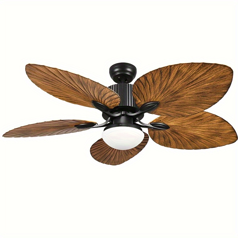 TEMU Phabules 52-inch With Led Light And Remote Control, Palm Leaf Reversible Fan Lamp With Memory Function, 5 Blades And Balance Clip, Black