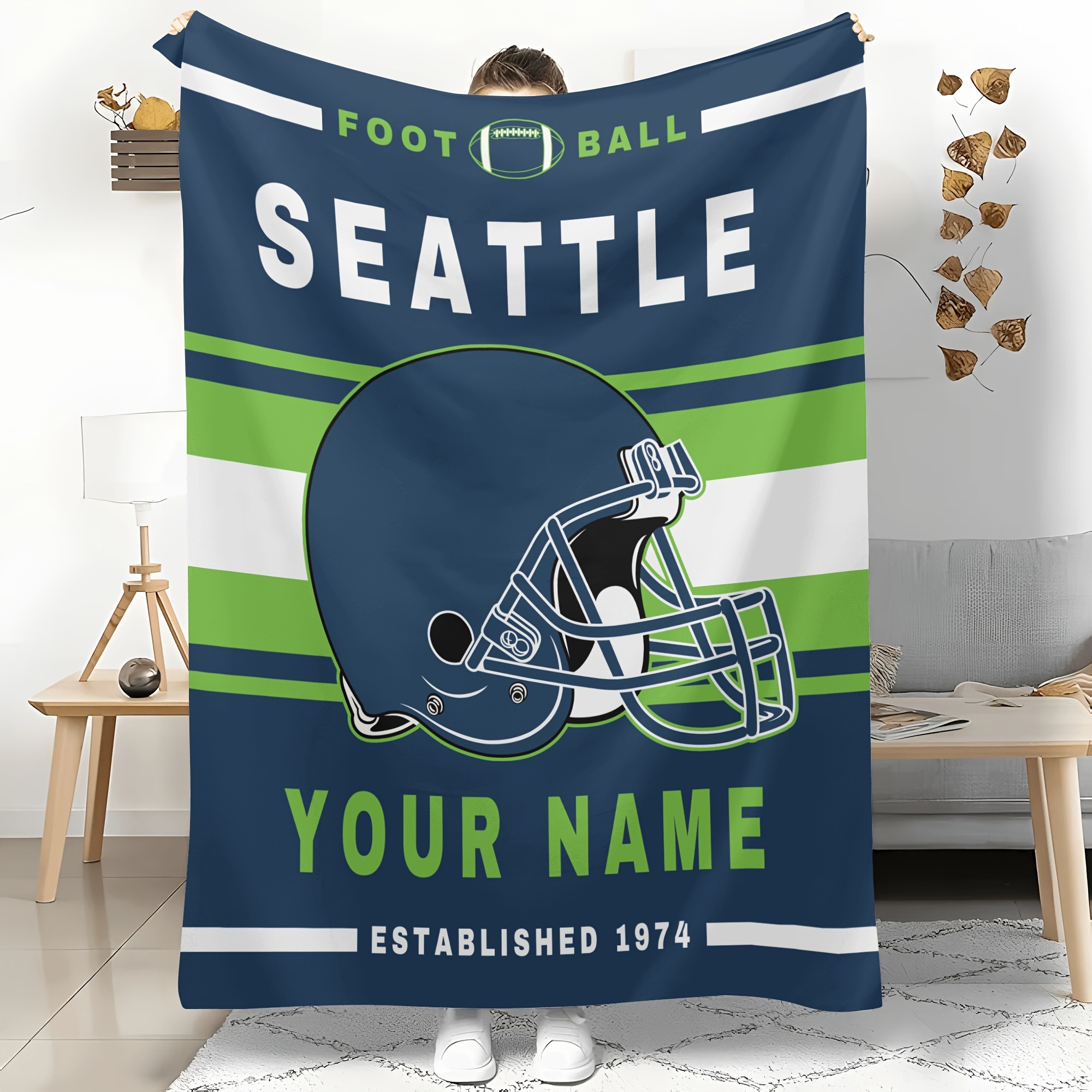 

Customizable Seattle Football Fleece Throw Blanket - Personalized Name, Flannel For Couch Or Bed, Perfect Gift For Sports Enthusiasts