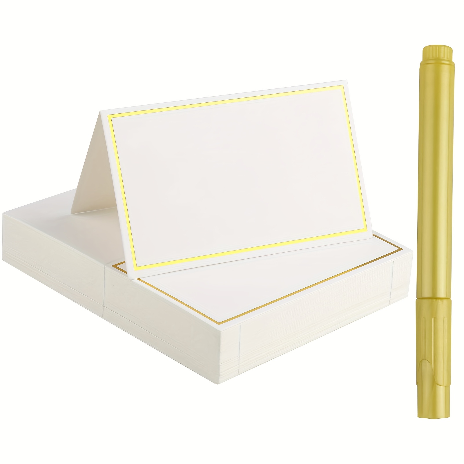 TEMU Pack Of 100 Blank Elegant Wedding Cards With Table Number Holders & Marker Pen - Foil Frame, Name Cards Suitable For Weddings, Birthdays,