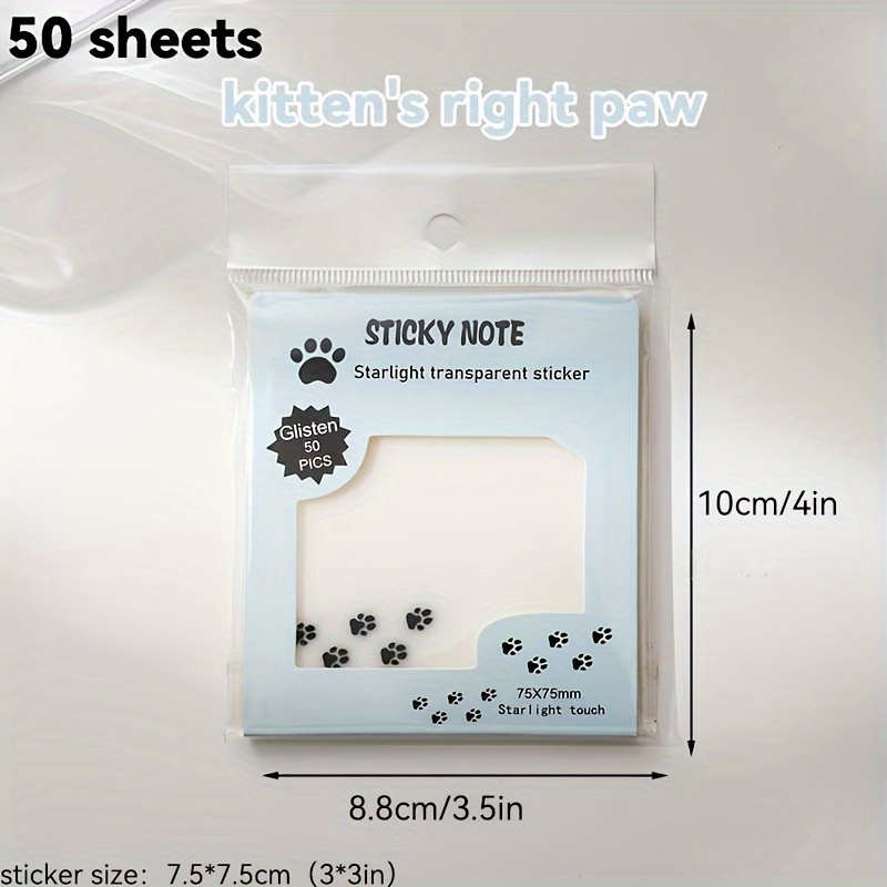 50pcs Of Shiny Transparent Sticky Notes, Series, Semi-transparent Notes For Annotating Books, Suitable For School And Office Use.