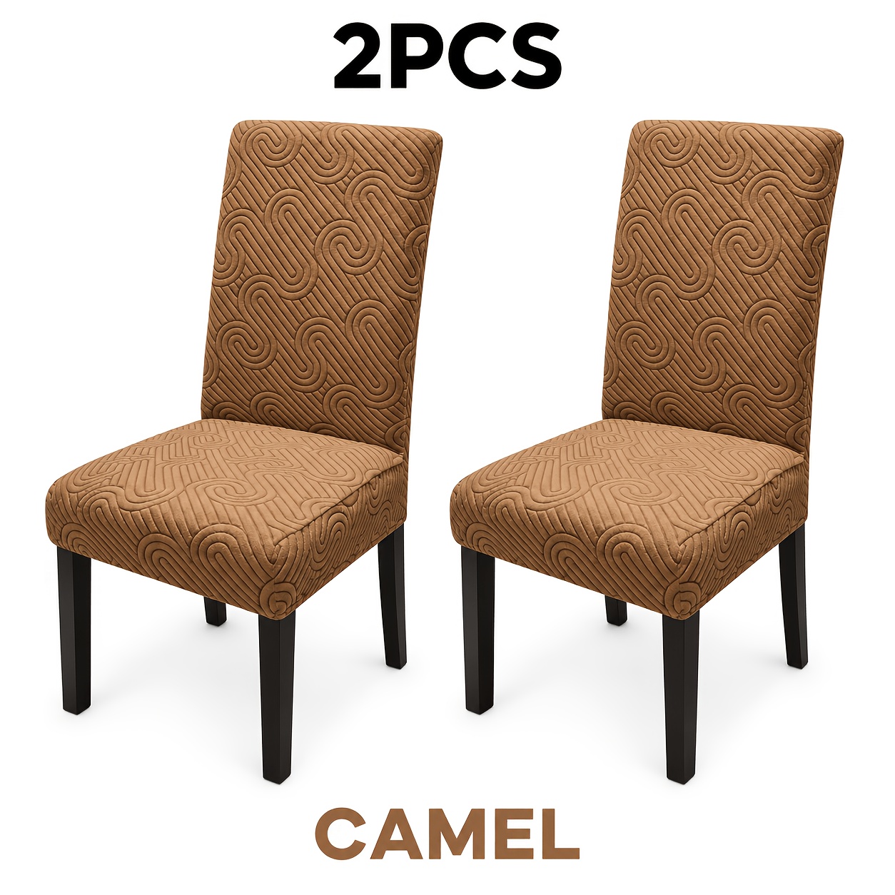 Image of 2pcs Stretch Dining Chair Covers, 3d Textured Jacquard Chair Slipcovers, Elastic High Back Chair Covers For Kitchen Dining Room Furniture Decor
