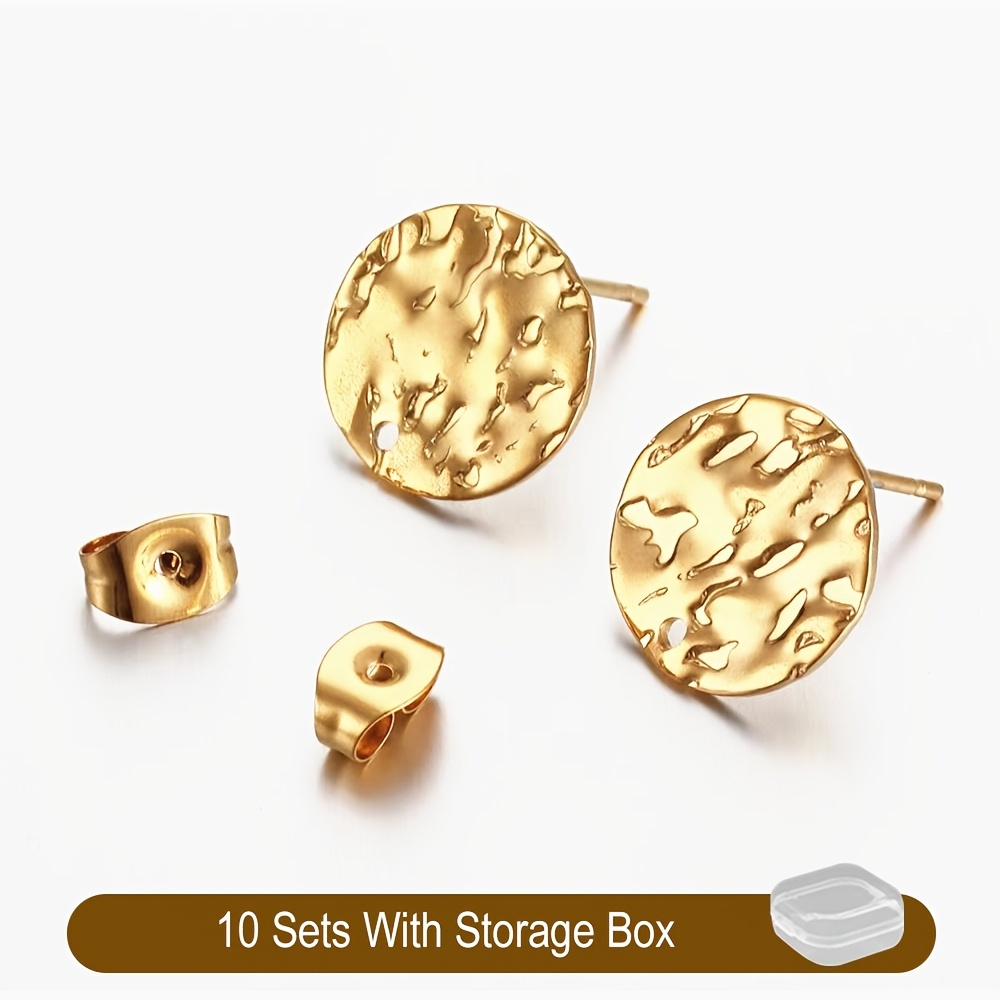 TEMU 1 Scatola 10 Set per Orecchini in Acciaio 304, a Tappo Orecchini Rotondi Goffrati con Supporti per Creazione di Gioielli - Accessori per