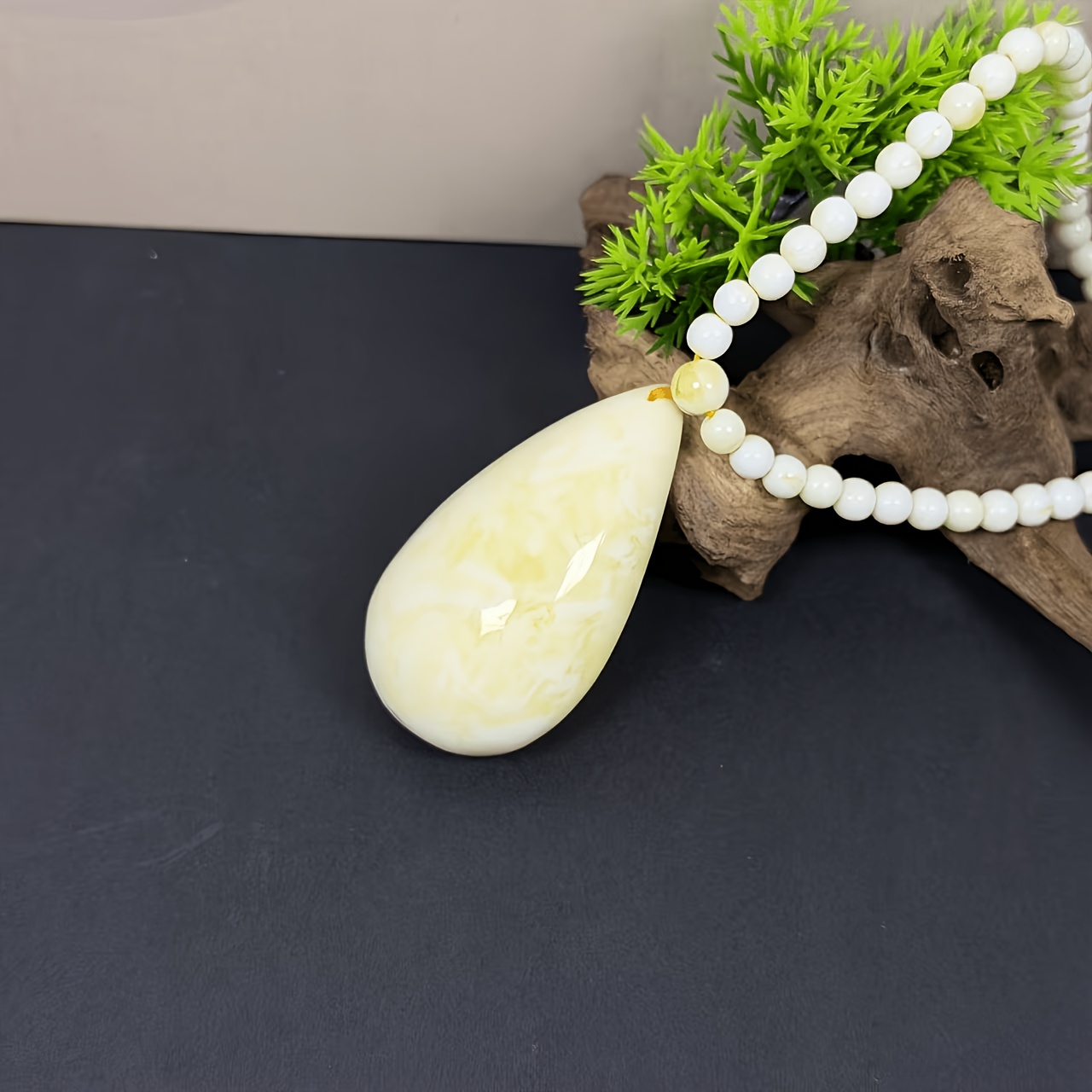 Unisex White Peace Water Drop Shaped Pendant Necklace