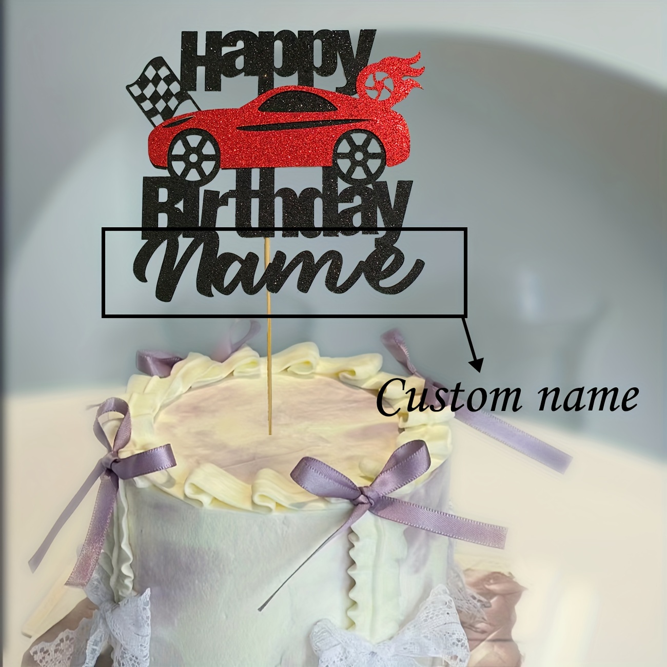 

Custom Cake Topper - Personalized Name & Design, Double-sided Flash Card, Bamboo Material