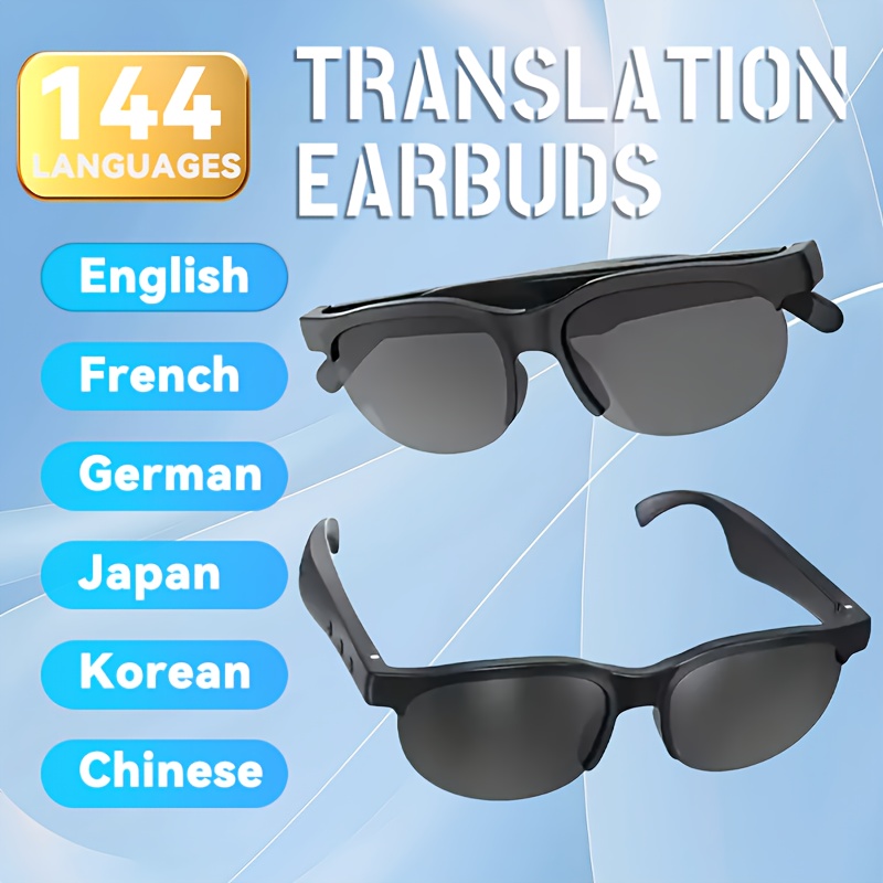 

144 Translation New Smart Glasses, Open Ear Headphones Support Music & Calling, Open Ear Earbuds With Mic & Speakers, Blue Light Filter & Polarized Lenses, Sports, Driving, Traveling, Christmas Gift