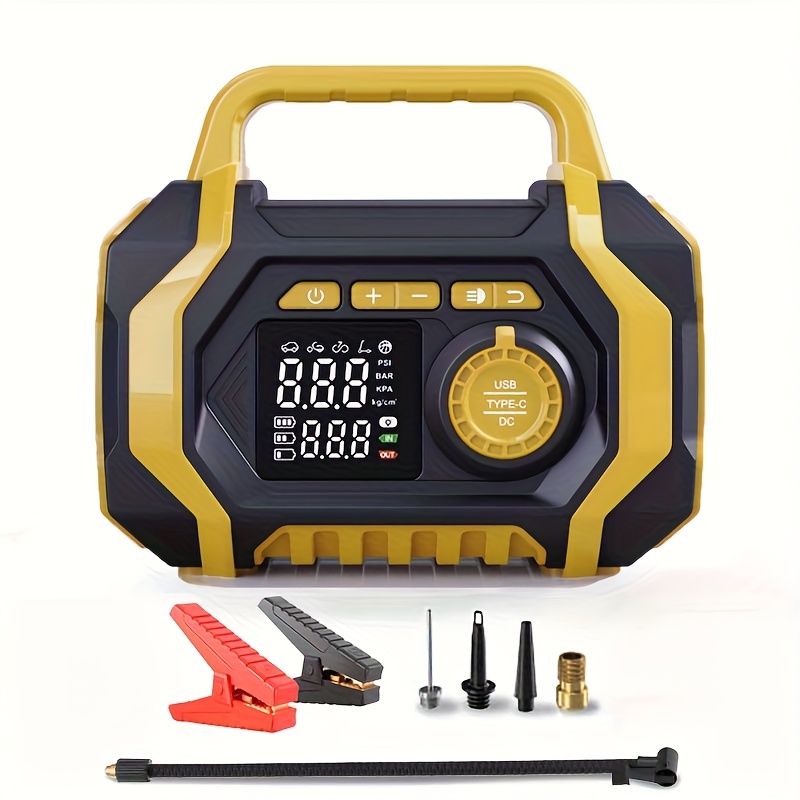 TEMU Démarreur de batterie avec compresseur d'air, démarreur de batterie de voiture portable 7000A (10L Essence/8.5L Diesel), chargeur de batterie