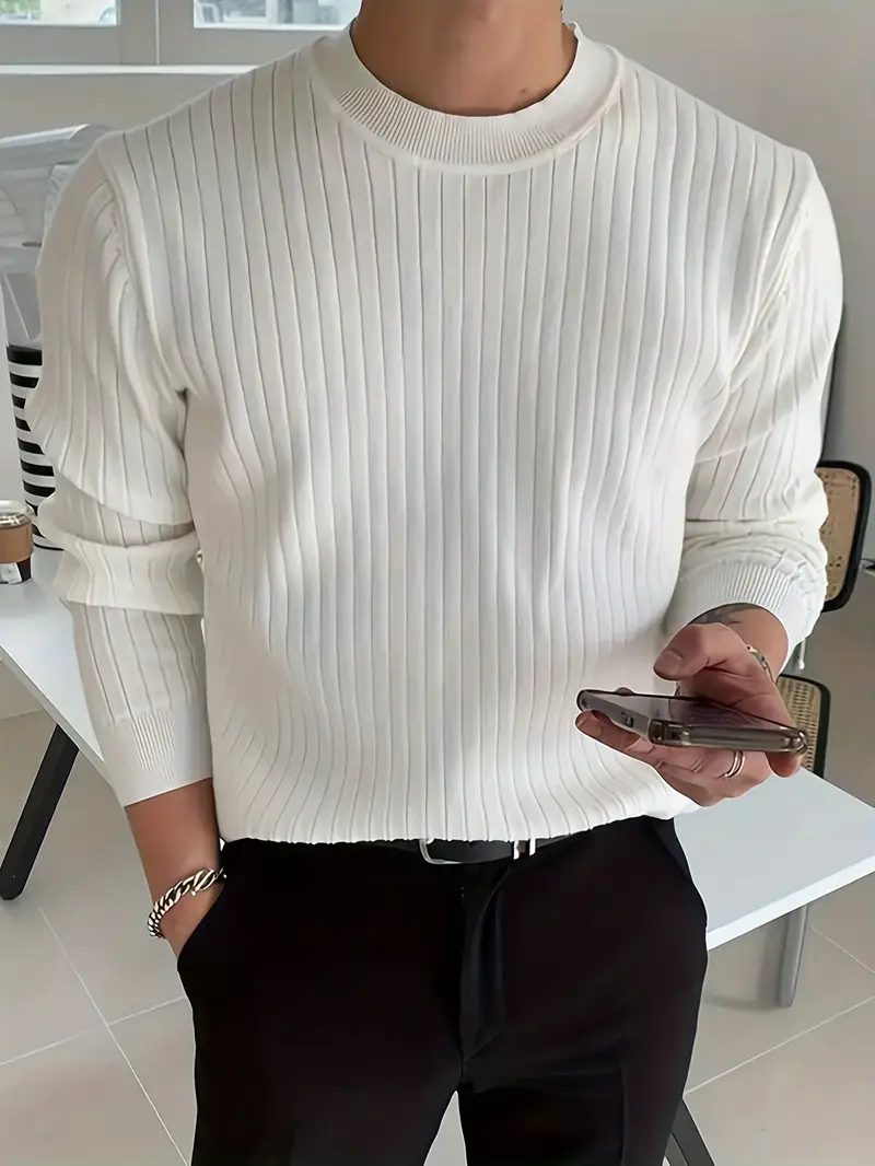 mens fashion casual crew neck long sleeve knit sweater regular fit ribbed pullover tops for spring and fall details 7