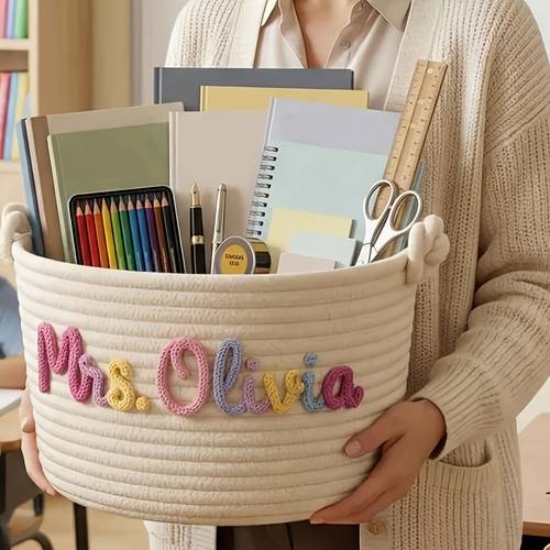customizable 1pc personalized hand embroidered name storage basket graduation gift basket graduation party decor gift for teachers shelf baskets