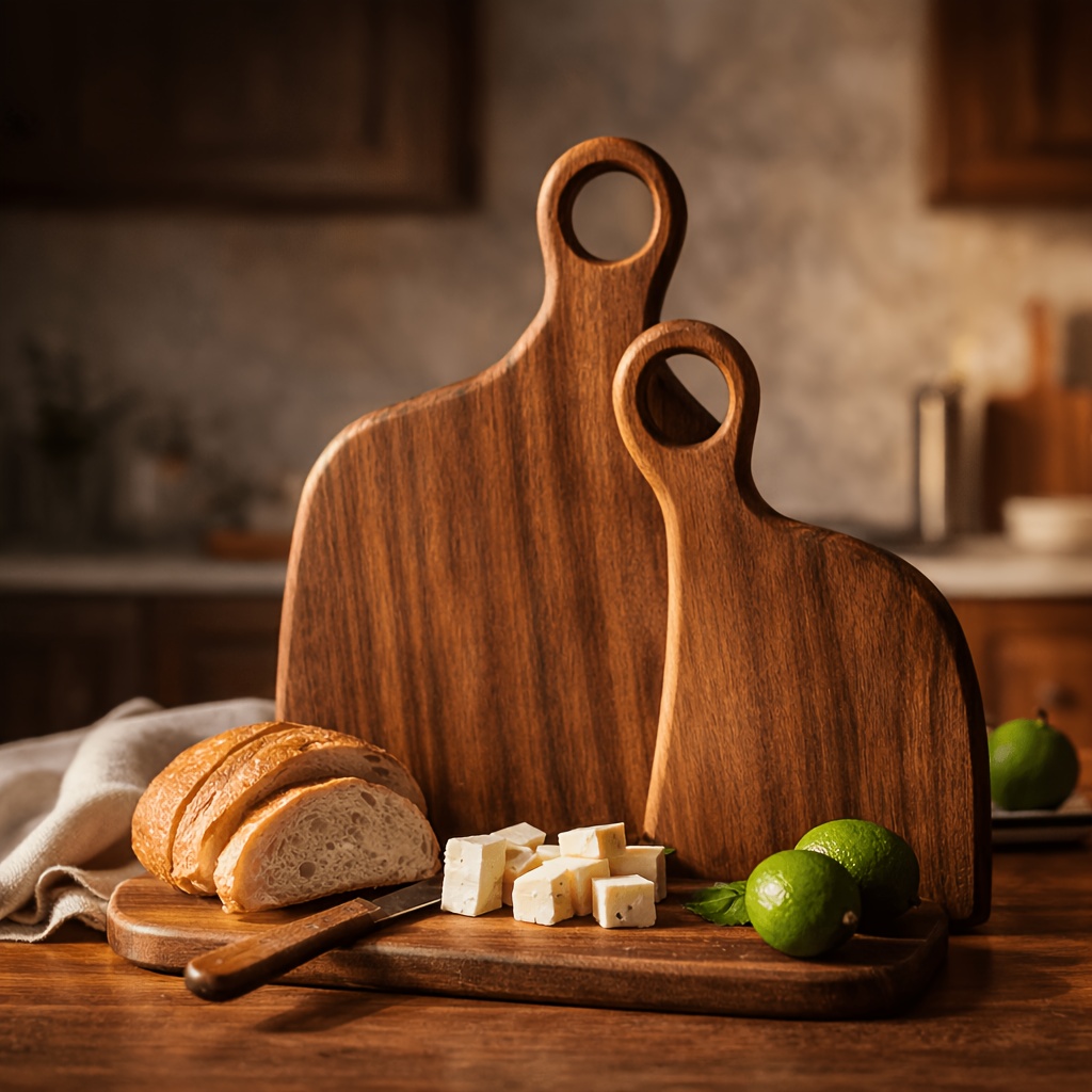 TEMU 2pcs Hardwood Cutting Board, Reversible Serving And Prep Boards With Handle Grip, Thick Wooden Boards For Bread, Fruit, Cheese And Kitchen Prep
