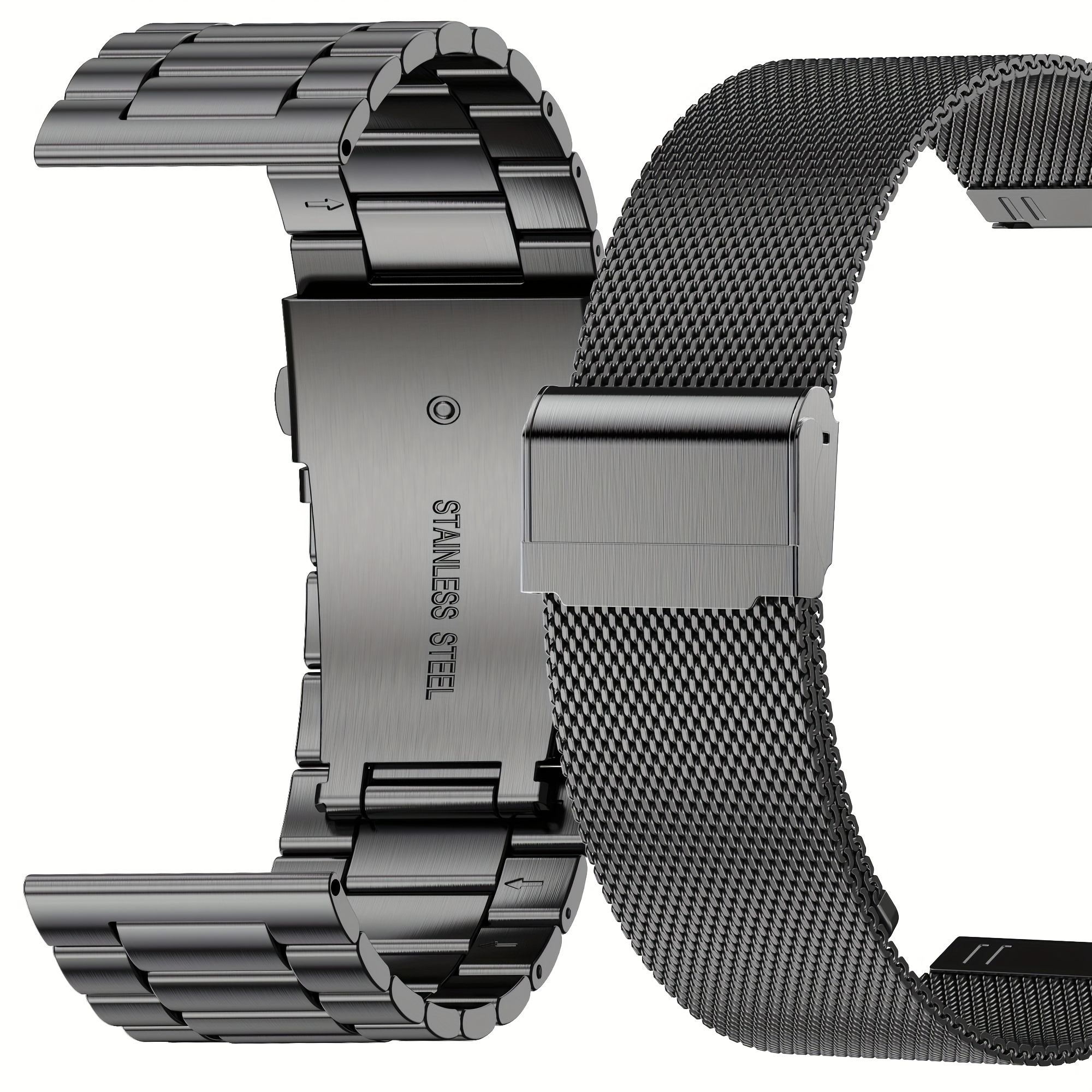 Image of 2pcs Smartwatch Strap, Suitable For 22mm Stainless Steel Milanese Strap With & Huawei & Garmin & & For Xiaomi & Fossil & Honor Smartwatches Band Men And Women Metal Wristband