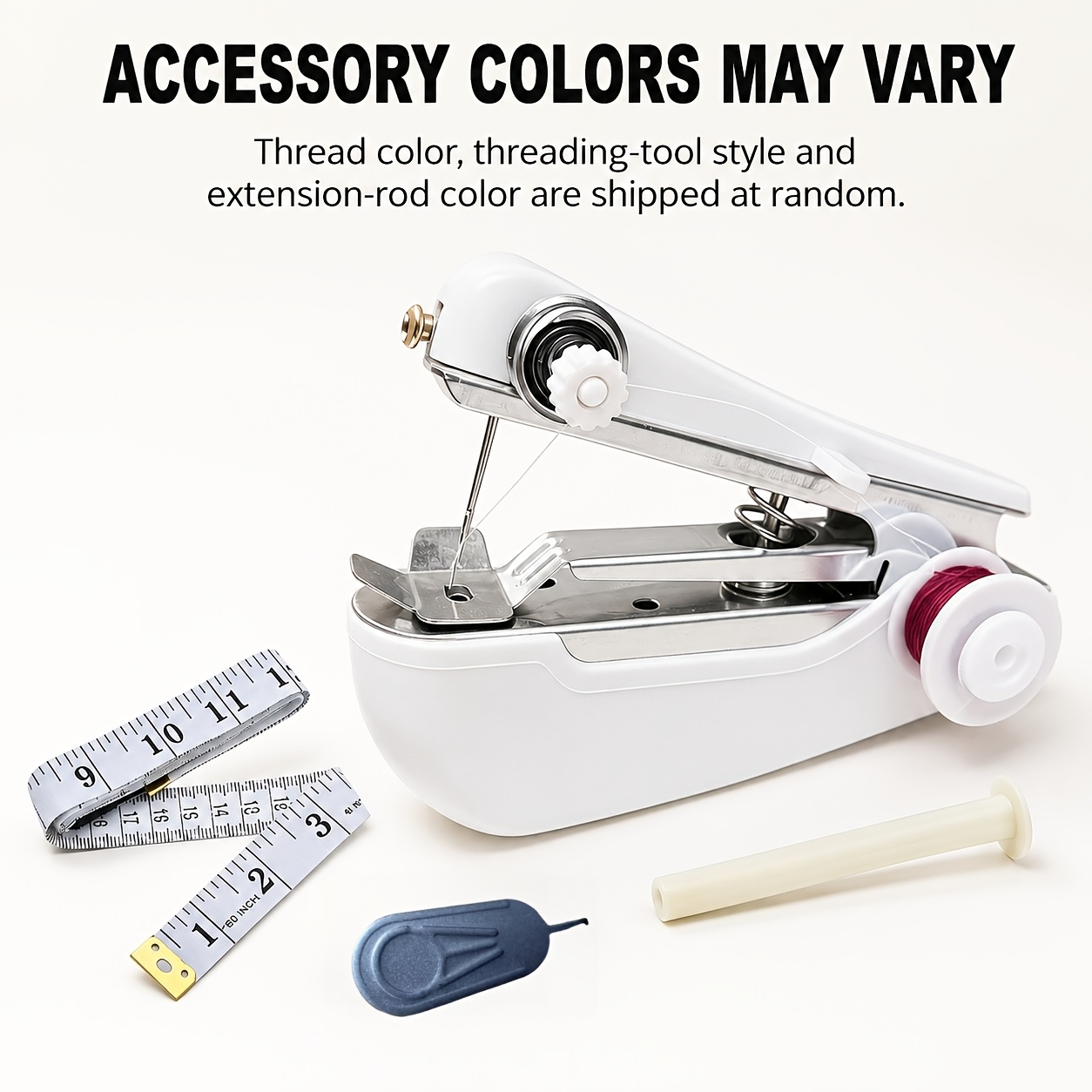 TEMU Portable Handheld Manual Sewing Machine, Mini Sewing Tool With Measuring Tape, Hand-operated Sewing Kit For Clothing Fabric Repair, Emergency