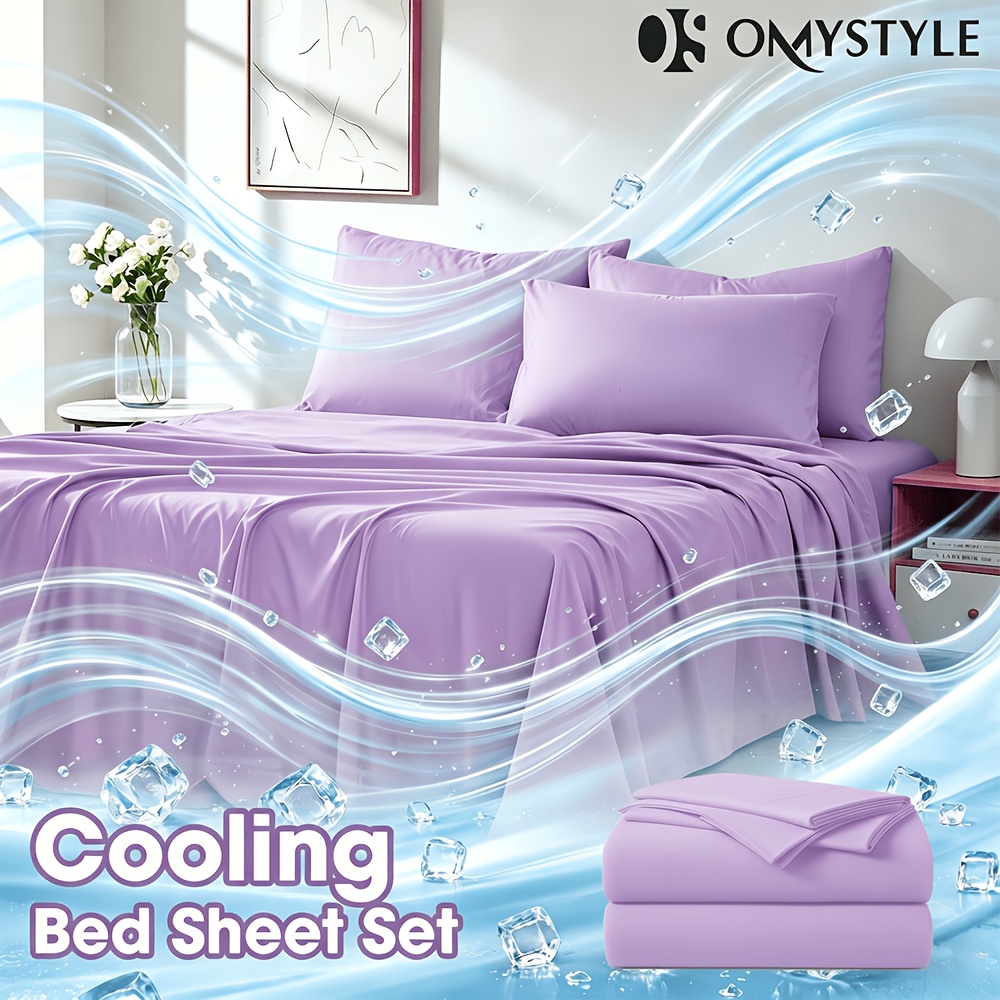 ice cooling bed sheet set king size bed sheets sets breathable and smooth cooling kids bedding set fit for hot sleepers and sweats pillowcases flat sheet and fitted sheet room decor