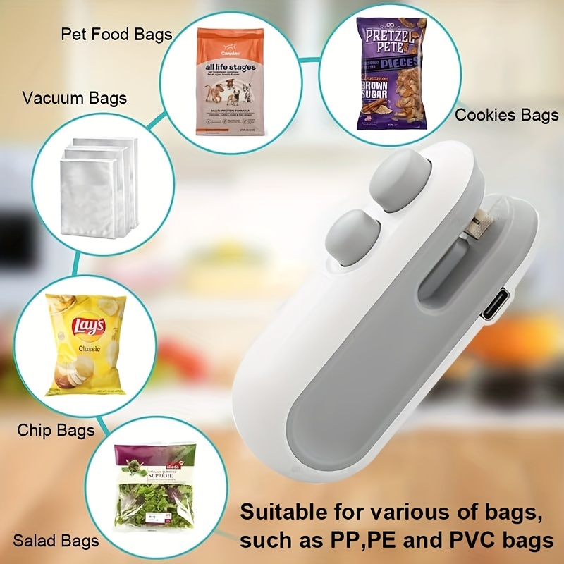 

Portable Mini Bag Sealer With A Data Cable, 2-in-1 Potato Chip Snack Bag Sealer, Rechargeable Handheld Plastic Bag Sealer, Mini Sealer, Keeping Food Like Potato Chips And Cookies Fresh