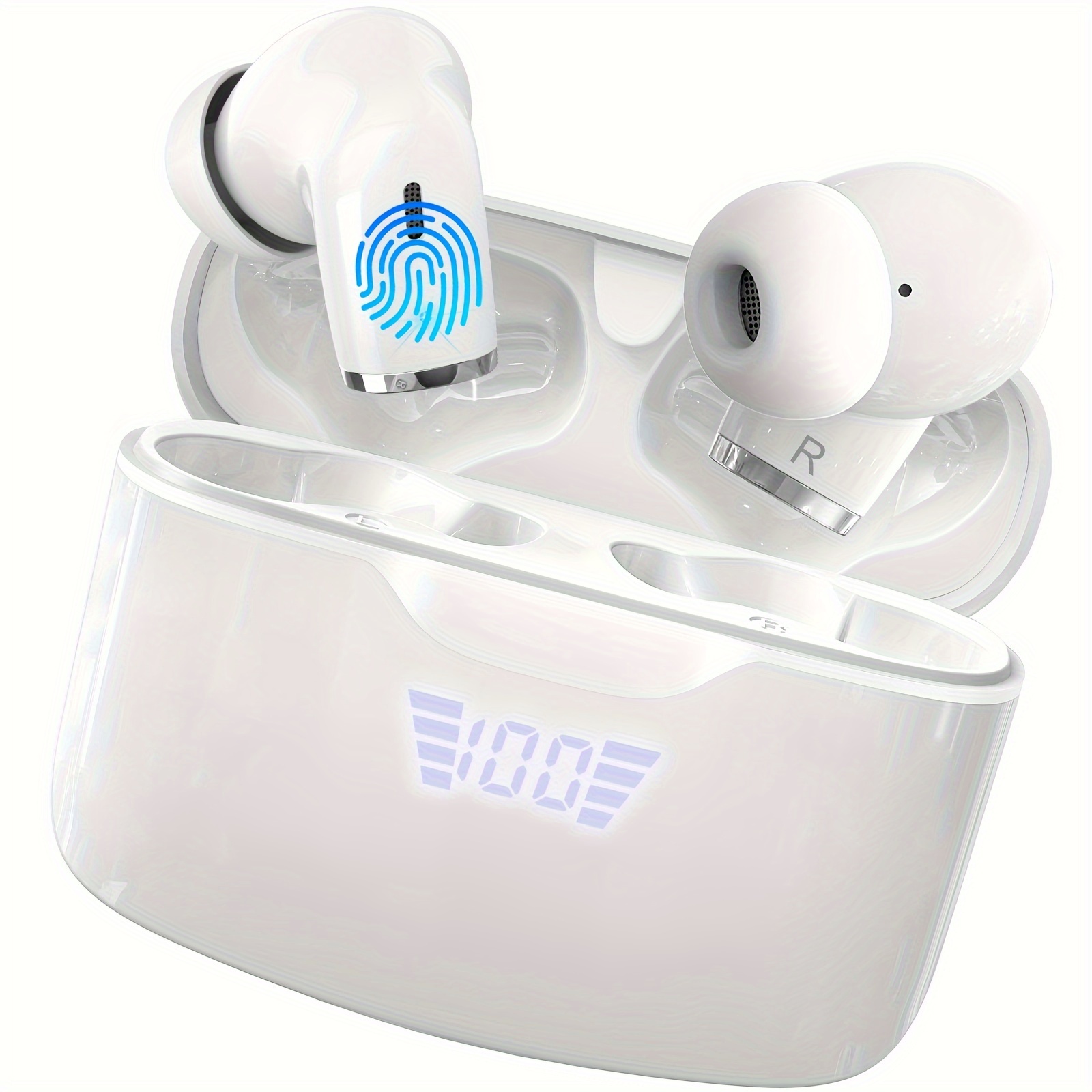 

Écouteurs intra-auriculaires sans fil 5.3 avec 4 microphones antibruit ENC, nouveaux écouteurs mini stéréo basses profondes 2024, 36H d'autonomie avec affichage LED, écouteurs sans fil blancs