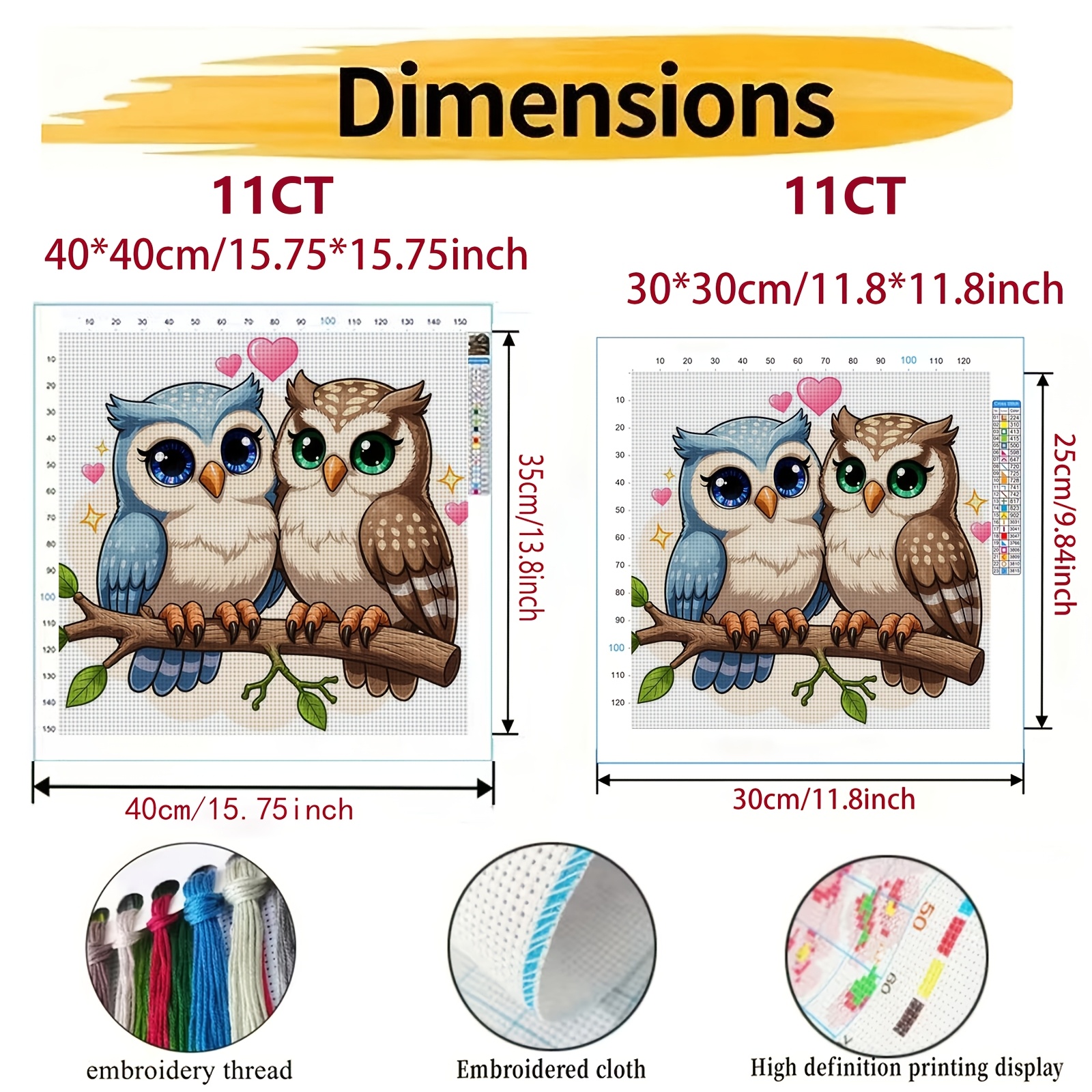 Cross Stitch Kit, Double Owls on Branch Pattern