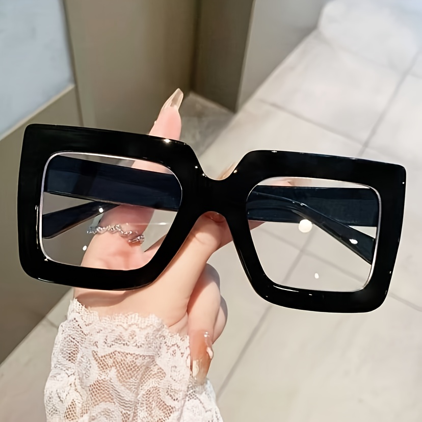 TEMU 1 Pair Unisex Oversized Square Retro-style With , Made Of High-quality, Thick, And Durable Plastic. Commuting And Making Your Smaller - A Great