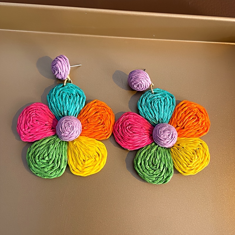 

Colorful Floral Braided Earrings - Resin Crafted, Perfect For Summer Vacations & Parties Flower Beads For Jewelry Making Cute Charms For Jewelry Making