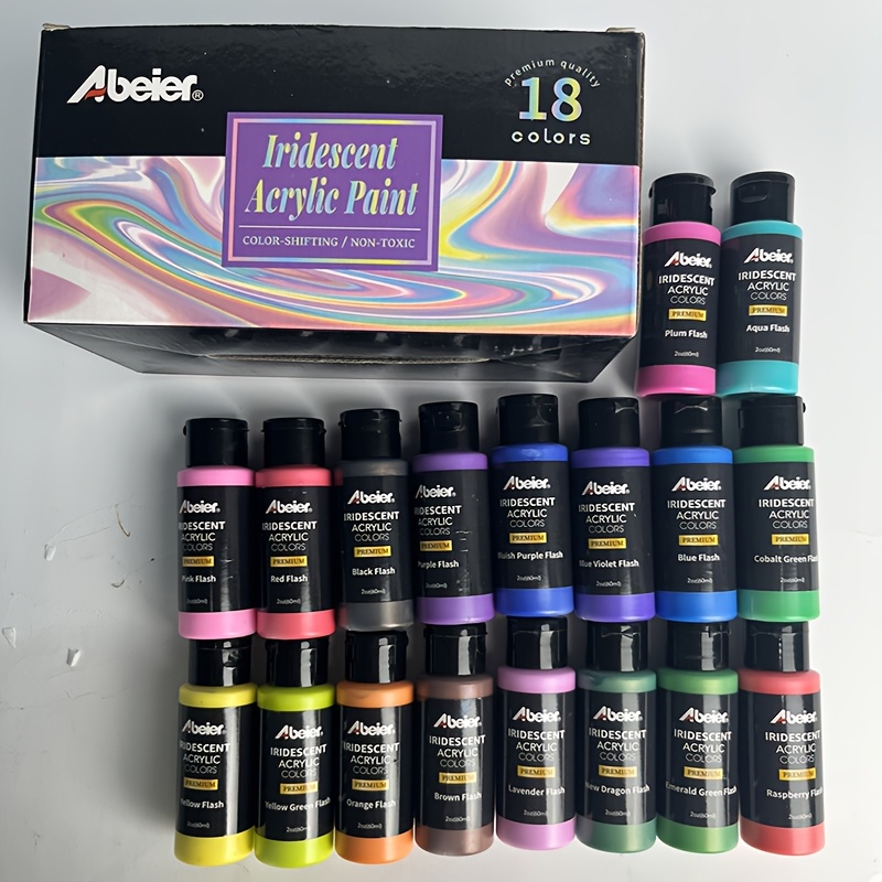 E-shop 18 Farben Irideszierendes Acryl-Pigment-Set – Premium-Farben – Schimmernd, Ungiftig, Leuchtende Metallic-Pigmente für Künstler, Hobbyisten & ,