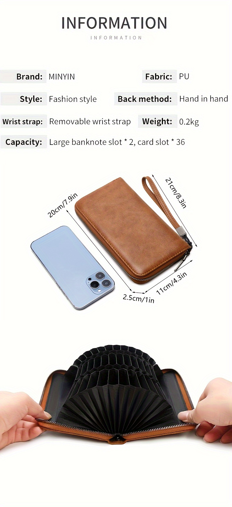 MIYIN Women's Wallet, Vintage PU Long RFID Blocking Large Capacity, 36 Card Slots & Zipper Pocket, Accordion Clutch with Wrist Strap, for Business / Credit Card Organizer