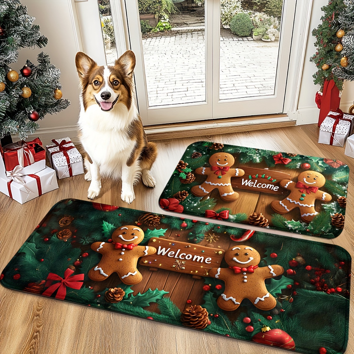 

Cute Gingerbread Man Christmas Doormat - Non-slip, Stain-resistant Polyester Rug For Home And Kitchen Entrances, Machine Washable, Lightweight And Durable, Perfect Christmas Gift For Friends