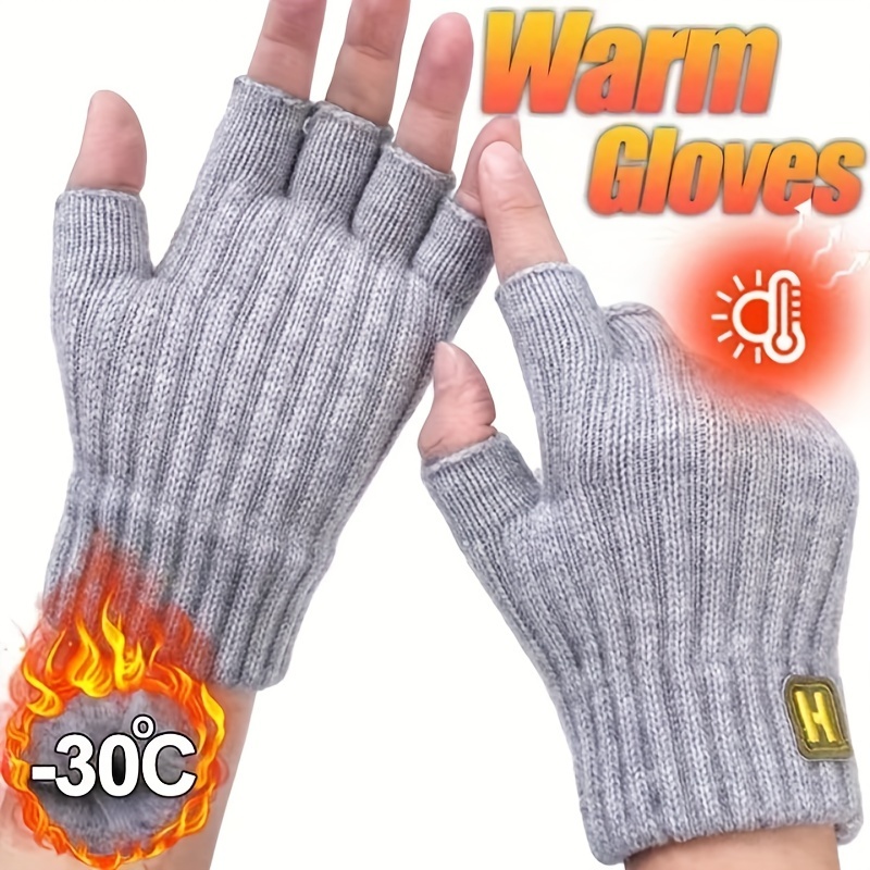 

Unisex Winter Warm Gloves, Thick Knitted Touch Screen Gloves, Anti-cold Fleece Lined, Pure Color, Flexible Fit, For Daily Use & Outdoor Activities