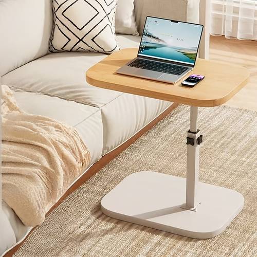 1pc adjustable height 360 swivel side table modern hardwood panel with black metal base space saving multifunctional home decor for living room and bedroom adjustable height solid wood panel side table lift up laptop desk sofa and bedside