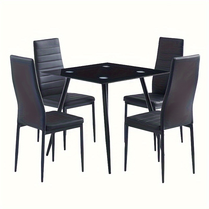 

4pcs Elegant Assembled Stripping Texture High Backrest Dining Chairs Black Black Dining Chair Set, Simple, Elegant And Comfortable Classic And Versatile