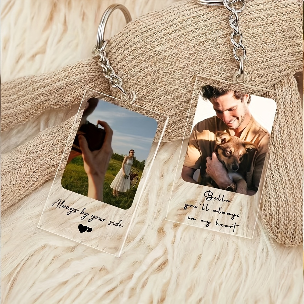 TEMU Portachiavi Personalizzato 2D Piatto, Regalo Fotografico per Famiglia e Coppie, Portachiavi con Foto e Messaggio Personalizzato, per Compleanni