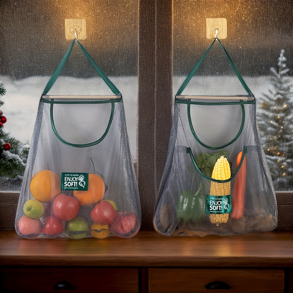 Reusable Hanging Storage Mesh Bags for Kitchen Organizer
