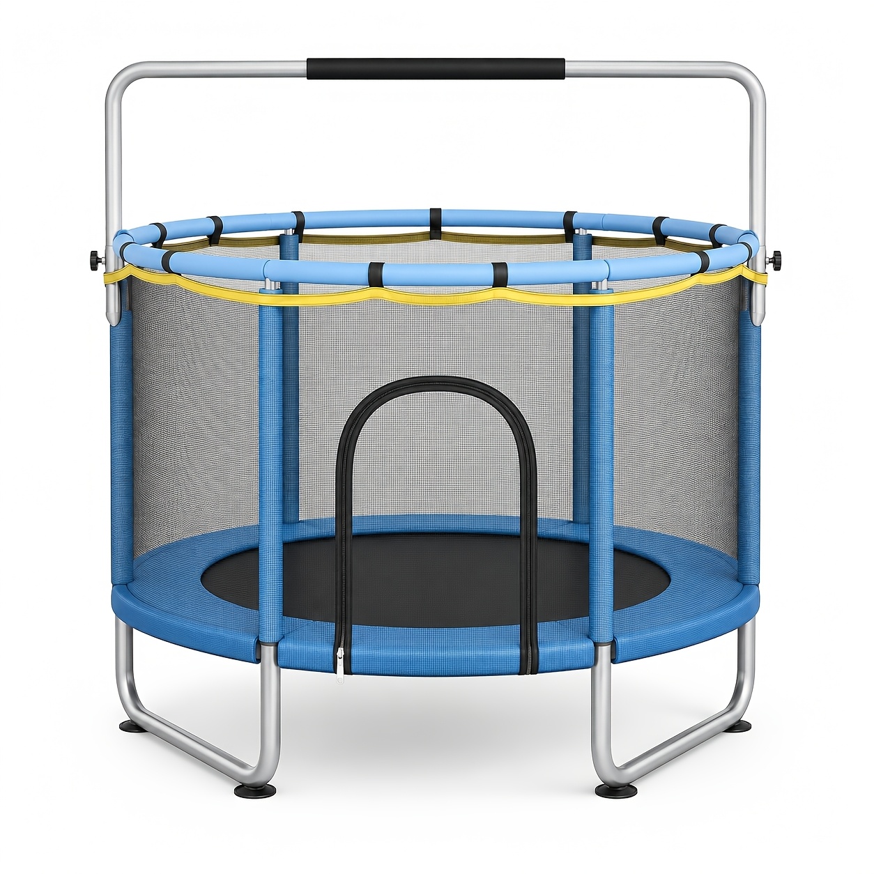 Fitness Trampoline With Safety Enclosure & Adjustable Pull-up Bar, Blue, 100kg Capacity, Indoor Outdoor Rebound Exercise Equipment