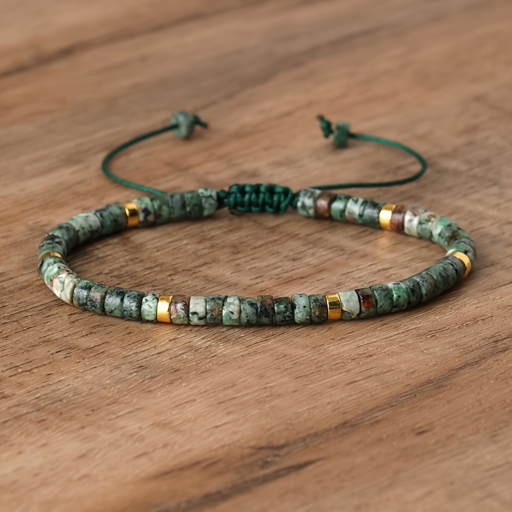 

1pc Colorful Natural Stone Beads Beaded Braided Bracelet Boho Style Hand Jewelry Decoration Adjustable