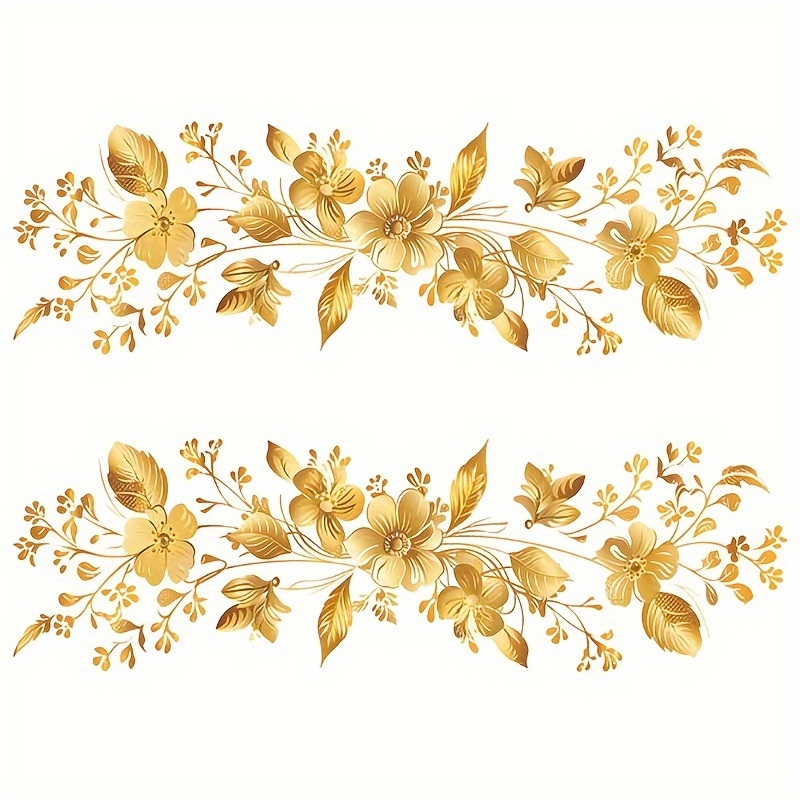 Image of Golden Floral Wall Stickers - Suitable For Glass, Door And Window Decorations - For Bedroom, Bathroom, Kitchen, Holiday, Christmas Decoration