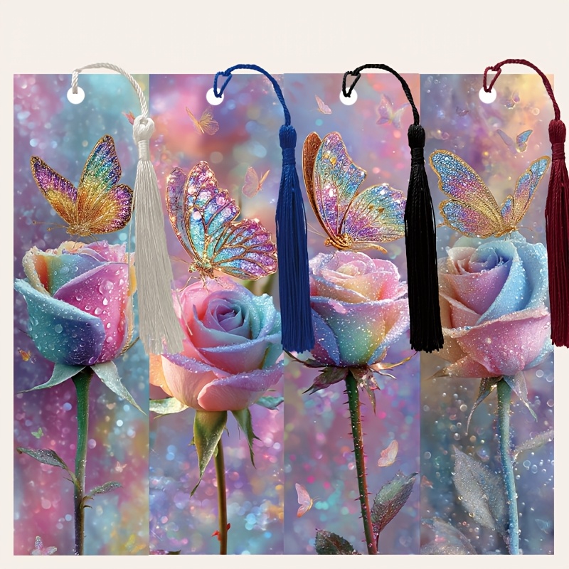 TEMU 4pcs Bulk Rose Tassel Bookmarks Suitable For Reading, Elegant Pu Leather Bookmark With Tassels For Books & -readers, Classroom Gifts, School