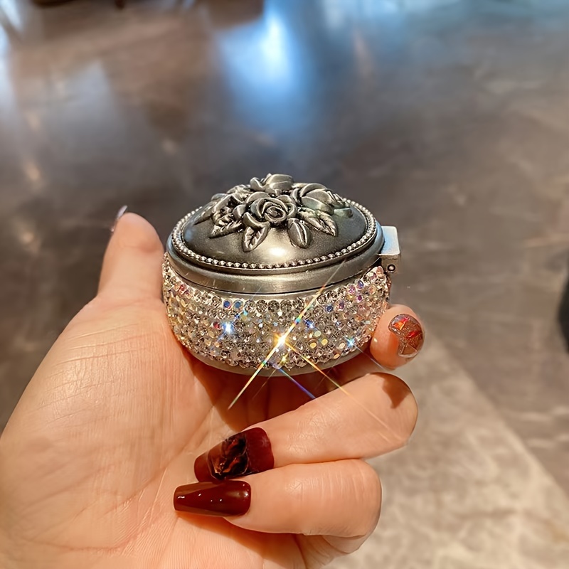 TEMU 1pc High-end Mini Round Jewelry Box Stud Earrings Ring Necklace Organizer Box Travel Portable Exquisite Small Jewelry Storage Box