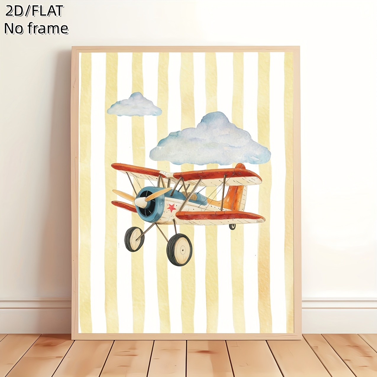 TEMU 2D Plat, 2D Plat, 2D Plat 1pc, Cadre, 12X16 Pouces, Impression Jaune d'Avion Vintage, Art Mural pour Chambres de Bébés Garçons, Décoration