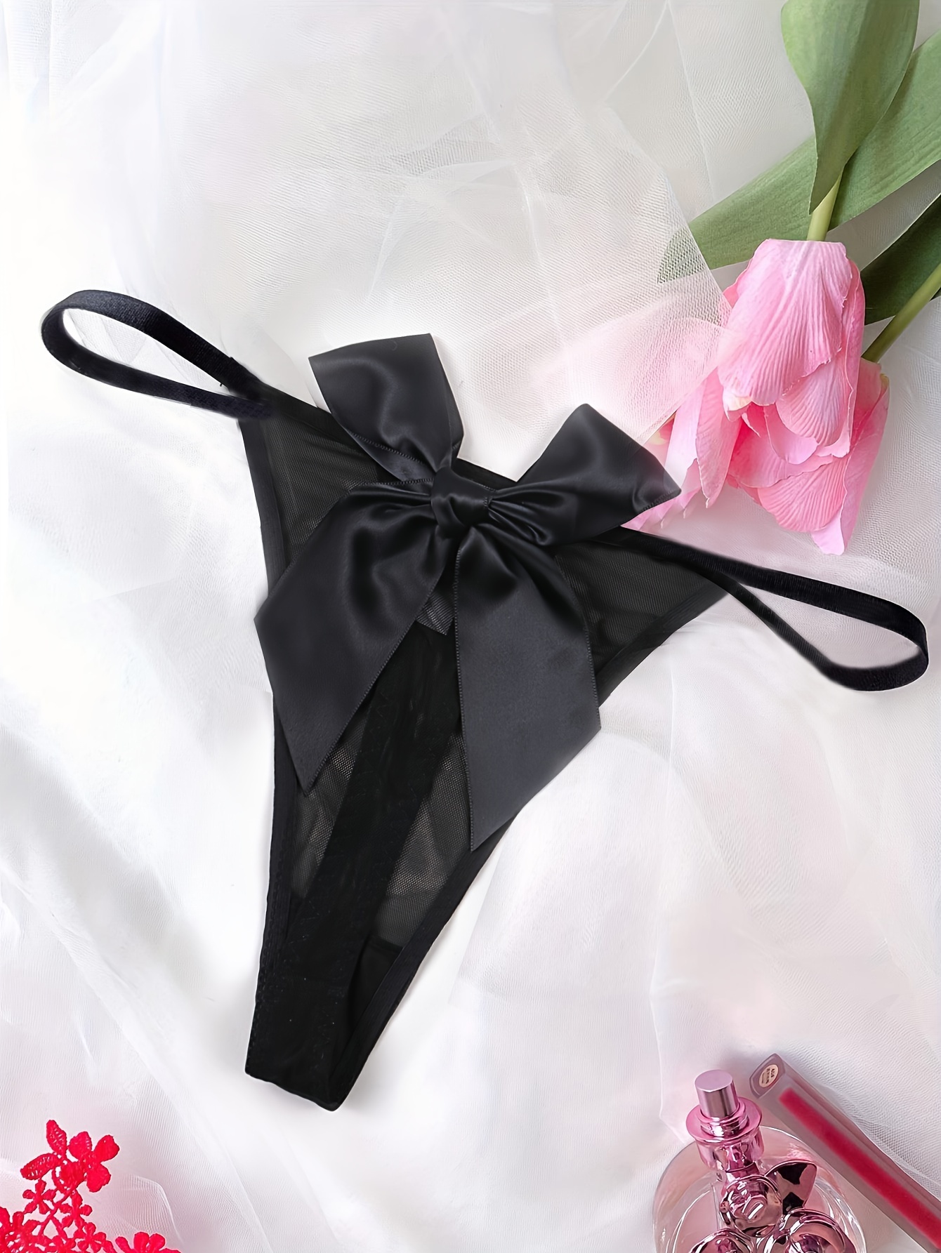 Women's Sexy Lace Trim Low Waist Thongs Semi sheer Underwear - Temu