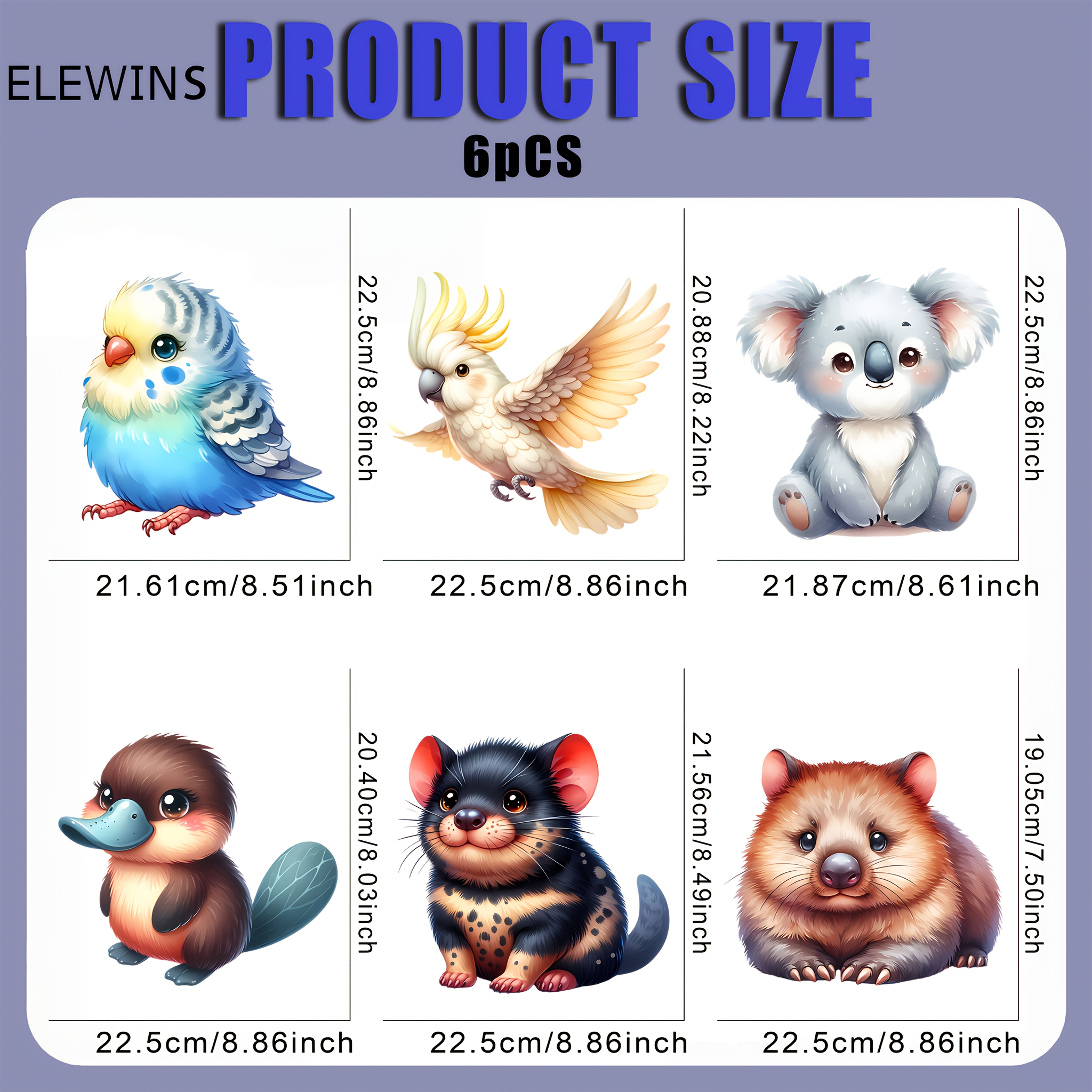 TEMU 6pcs Australian Wildlife Iron-on Stickers - Cute Koala, , , , & Wombat Heat Transfer Vinyl Patches For Diy T-shirts, Jeans, Hats, Backpacks -