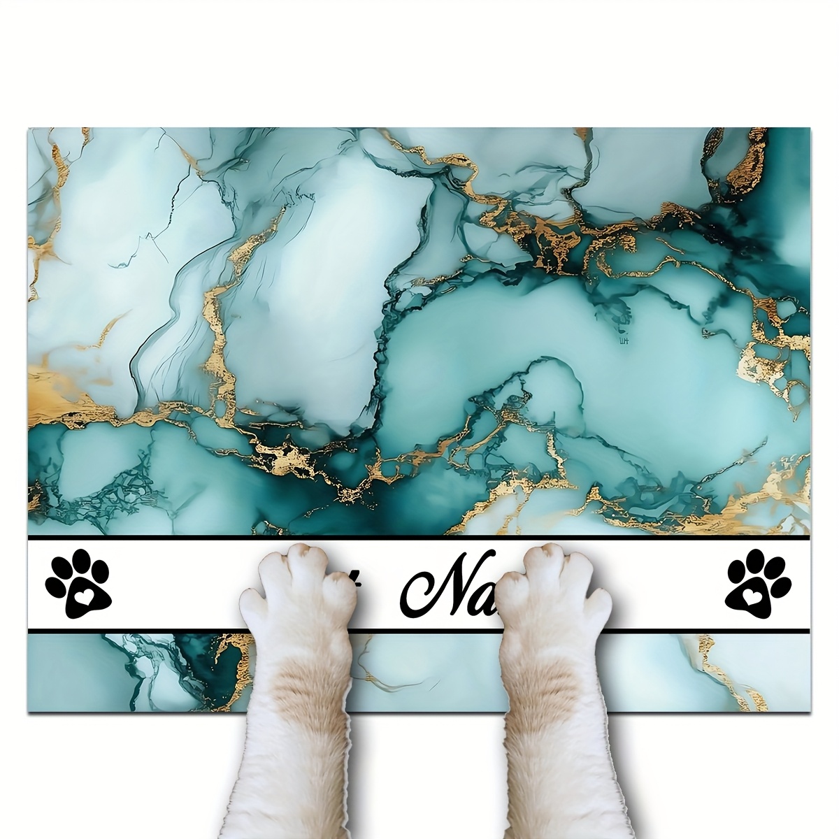 TEMU 1pc Customizable Marble Print Feeding Mat, Non-slip Pet Food And Water Bowl Pad, Dog Drinking Mat, Accessories Supplies, Personalized Diy Pet