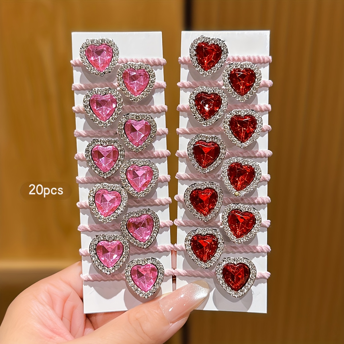 E-shop 20 Pinke und Rote Herz Strass Haargummis, geeignet für den täglichen Gebrauch, Haar-Accessoires