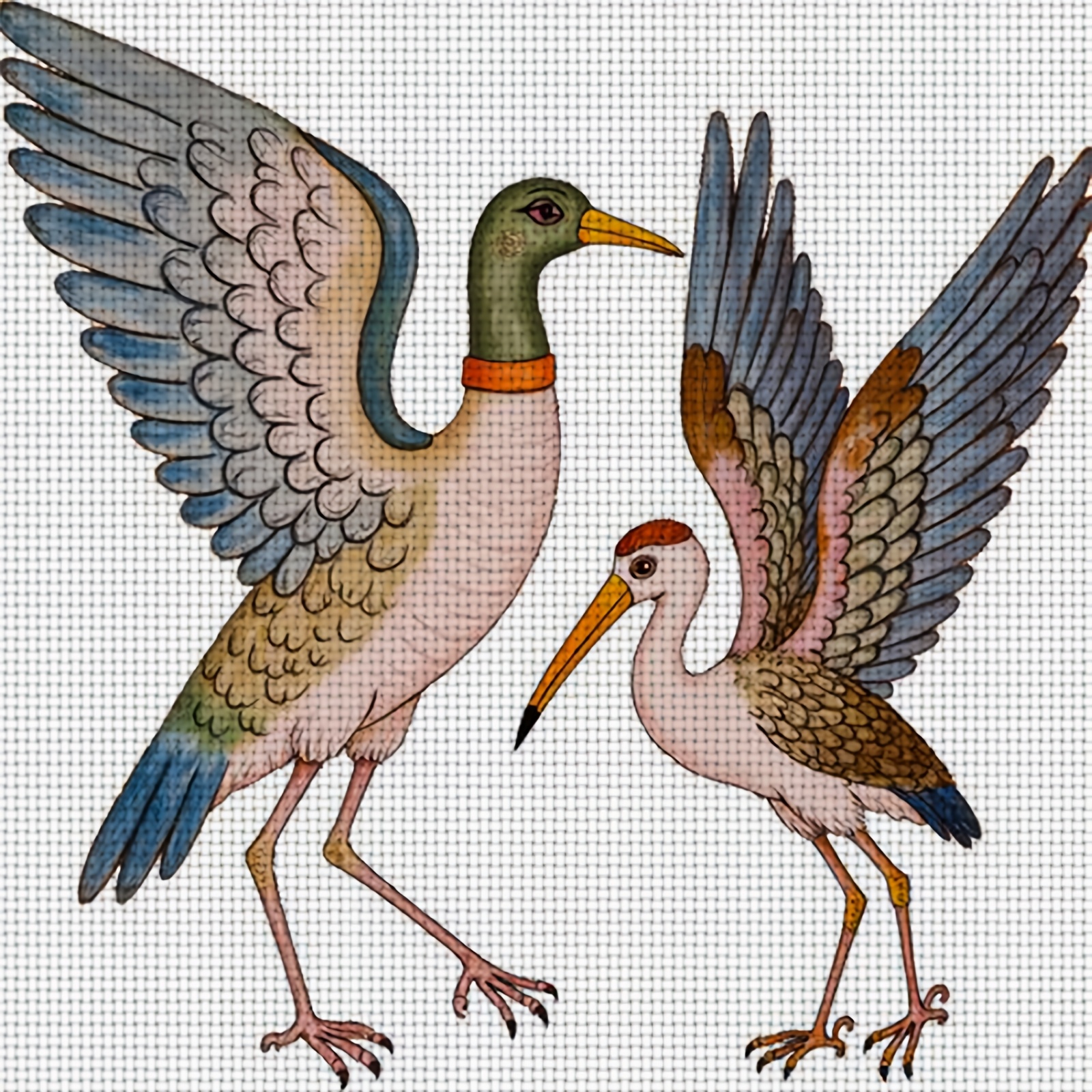 DIY Cross-Stitch Printed Kit 'Two Colorful Birds'