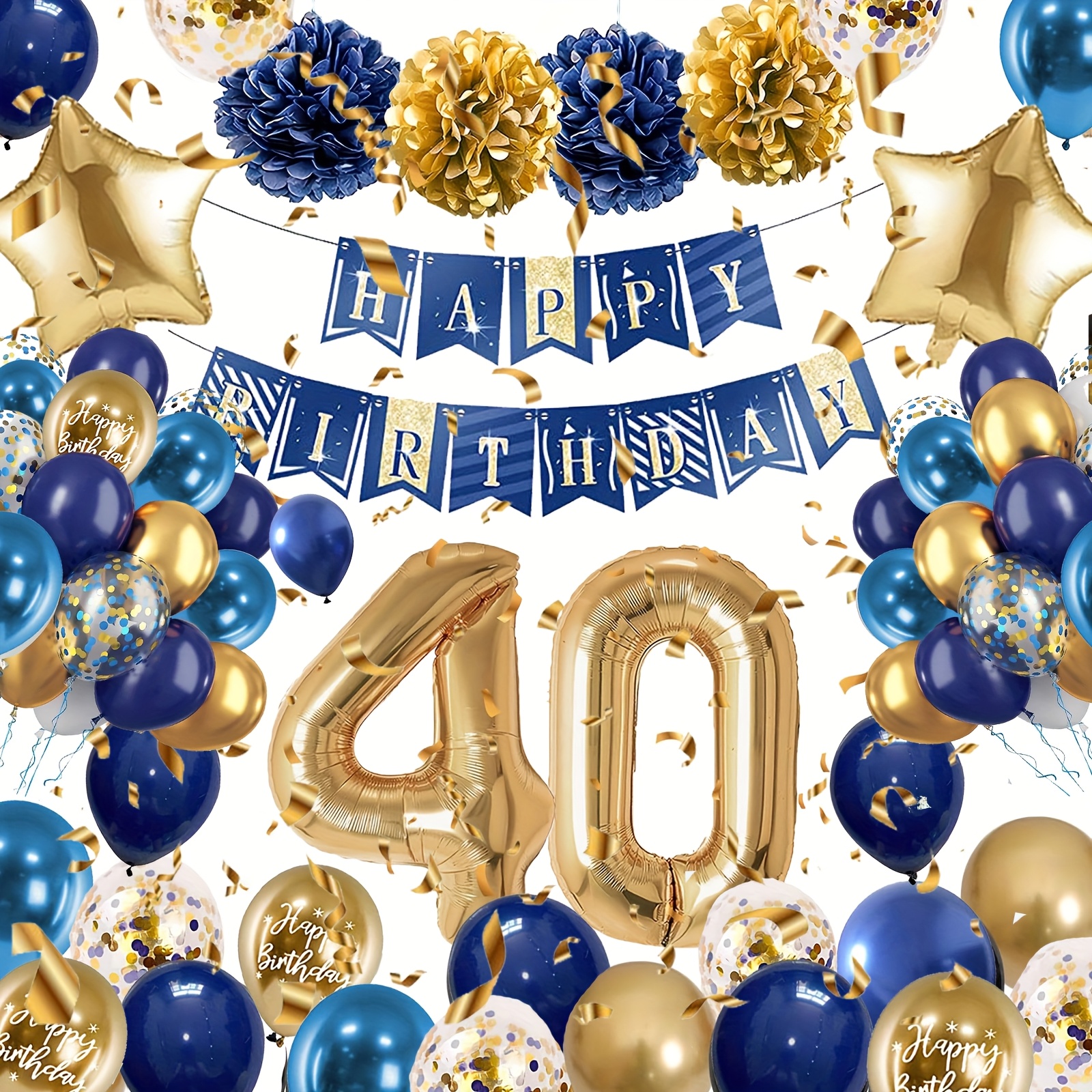 Image of 40th Birthday Party Decorations Suitable For - & Multicolor Balloons, Numbered Banner, Paper Flowers For 40 Year Celebration - Balloon & Banner Decor For Birthday Party Supplies