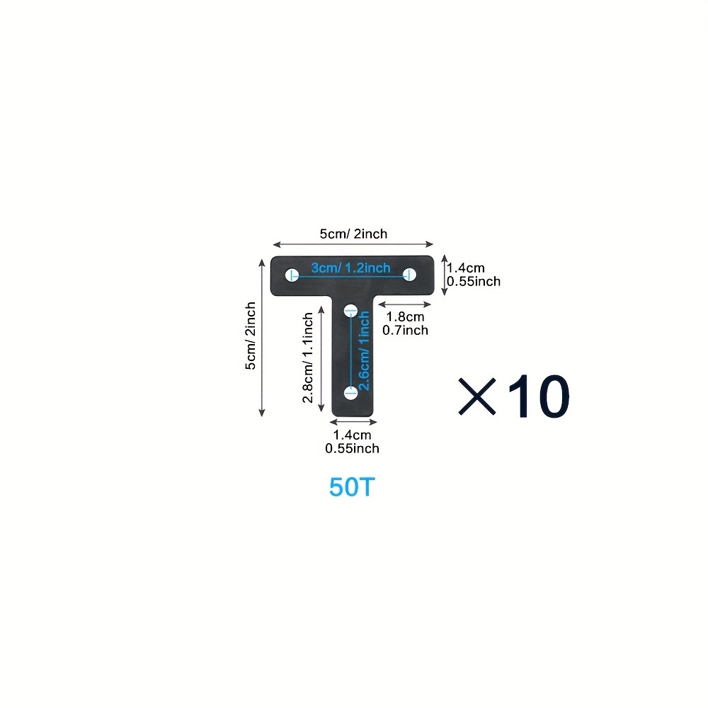 Image of 10pcs T Flat Shape Braces Corner Bracket, 40//80mm(1.6/ 2/ 2.4/3.2 Inch) Decorative Corner Brackets Mending Plate, T-shaped Bracket For Wood Furniture Fixing