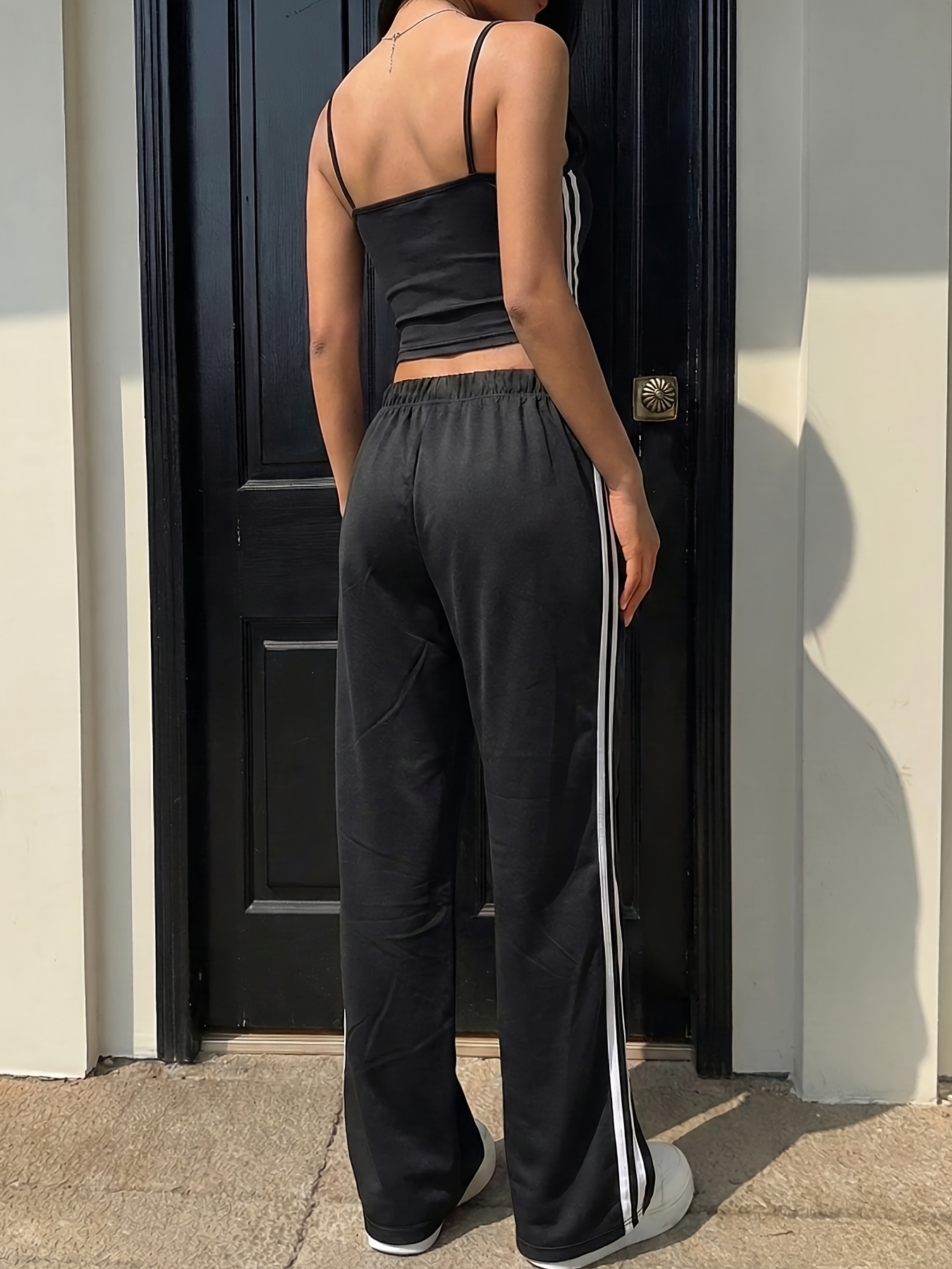 womens fashionable and elegant casual letter print camisole top and straight leg pants set spring   end street style   two stripe casual y 2pcs set trendy and versatile outfit womens clothing womens set ideal gift   details 0