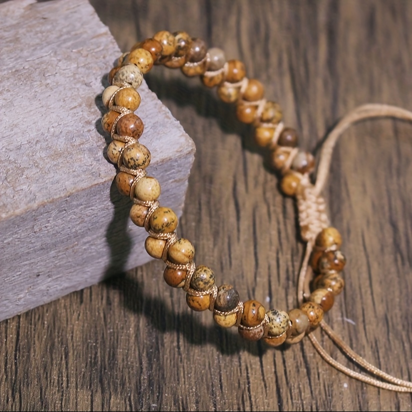 E-shop Natürlicher Handgewebtes Bohemian Armband, Damen Geflochtenes Armband, Natürlicher Bildstein | Doppellagig Wickelbar Verstellbar, Mit Rustikaler